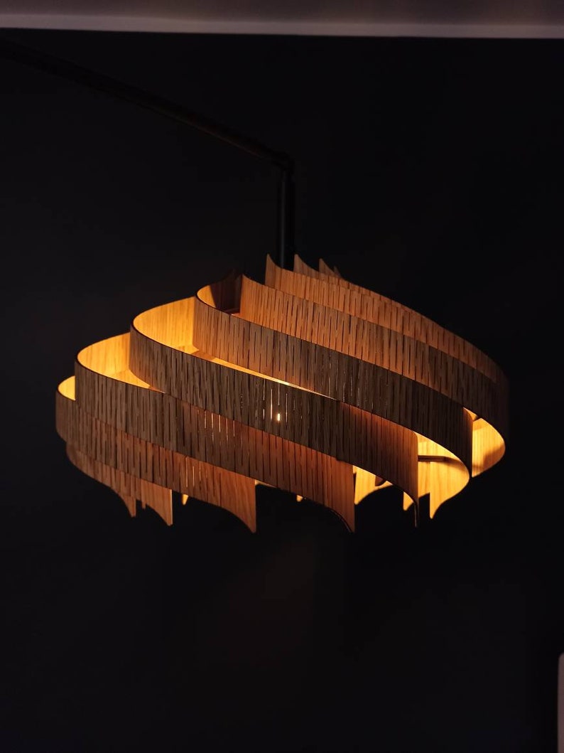 Oak Modern chandelier for staircase by Sonliner / Ceiling Lamp Majesty Natural OAK / Hand made Unique Light / Pendant Nordic Lamp / Hanging image 2