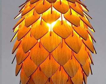 Natural Oak Wood Pinecone Pendant Light, Handmade Ceiling Fixture