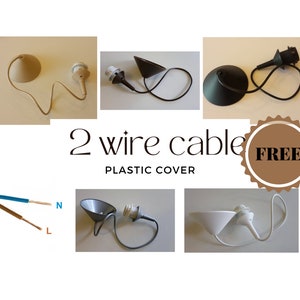 May include: A set of six different colored lamp cord covers with a 2 wire cable. The cable is labeled with an 'L' for live and an 'N' for neutral. The text '2 wire cable' and 'FREE PLASTIC COVER' is visible in the image.