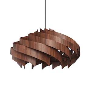 Sonliner Walnut Stain Finish Wooden Pendant Lamp – Scandinavian Style Hanging Light image 1