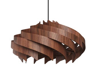 Sonliner Walnut Stain Finish Wooden Pendant Lamp – Scandinavian Style Hanging Light