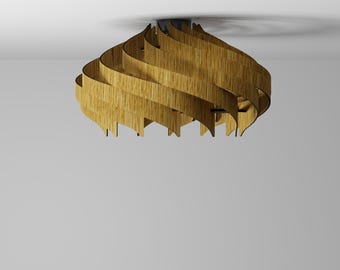 Handcrafted Wooden Flush Mount Ceiling Light – Oak Finish, Modern Design