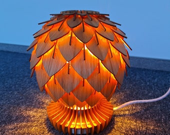 Handmade Oak Bedside Lamp | Modern Pine Cone Table Lamp