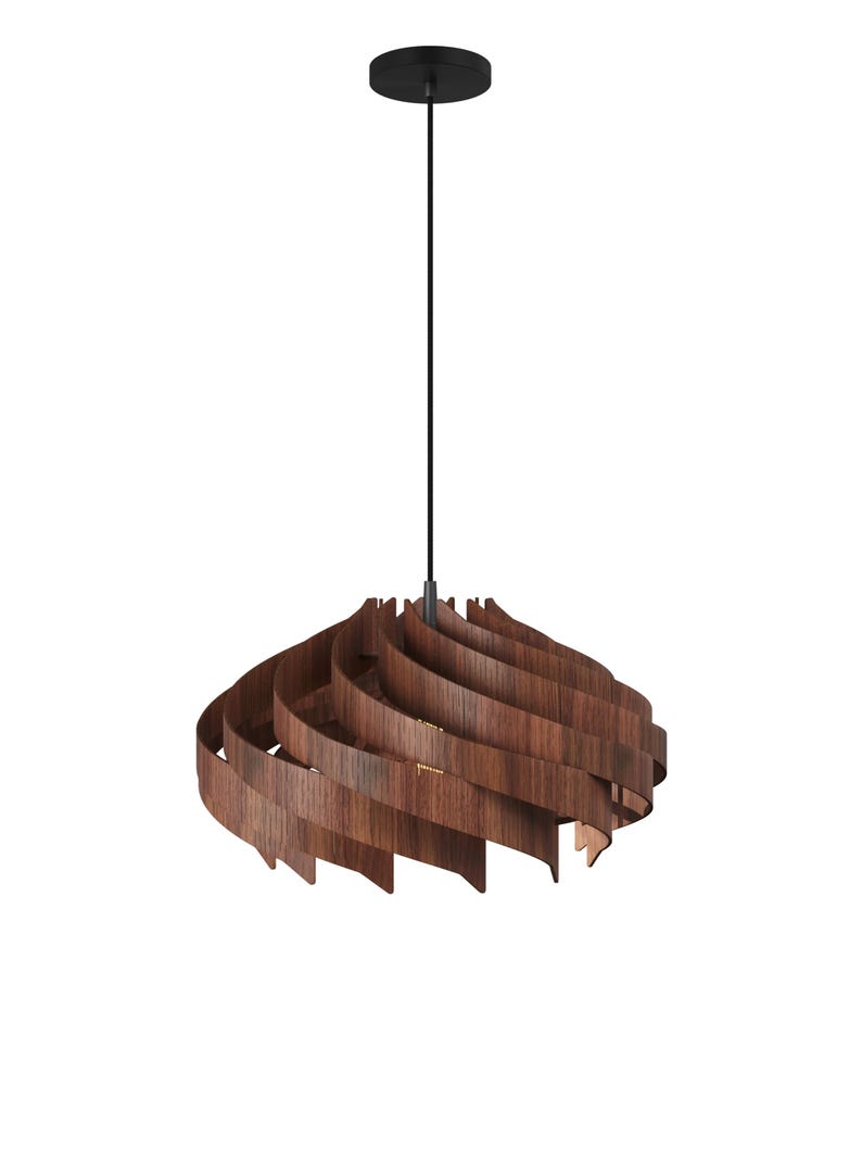 Sonliner Walnut Stain Finish Wooden Pendant Lamp – Scandinavian Style Hanging Light image 2