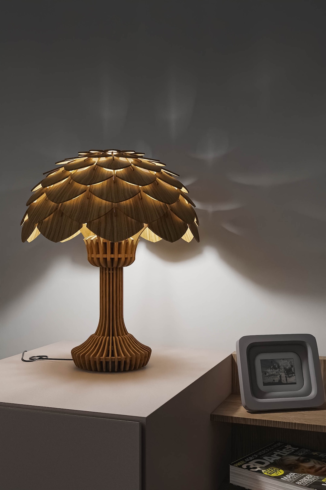 Modern Walnut Table Lamp: Scandinavian-inspired Design - Etsy