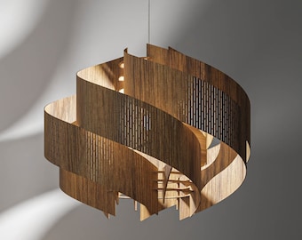 Natural Walnut Pendant Light - Scandinavian Entryway Lamp - Modern Ceiling Light