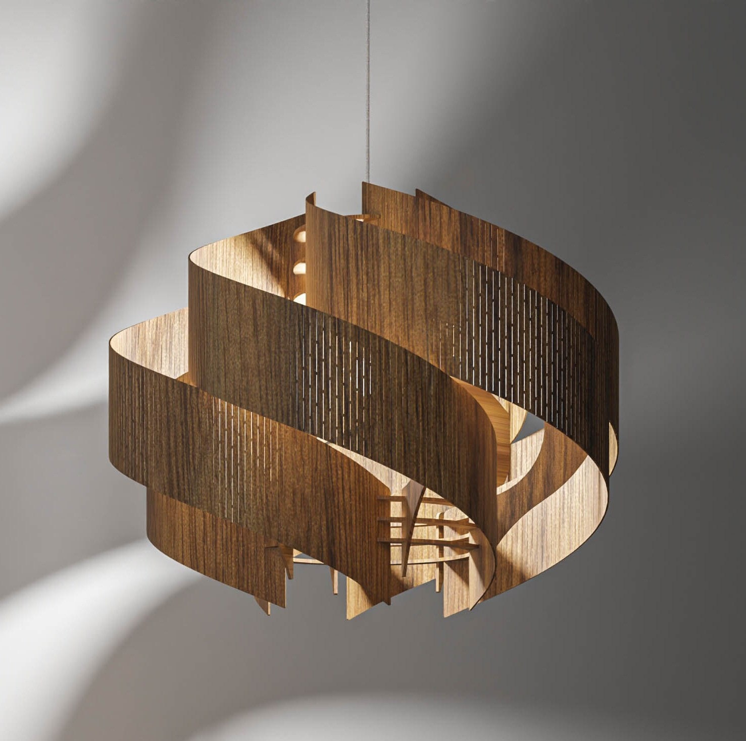 Natural Walnut Pendant Light - Scandinavian Entryway Lamp - Modern Ceiling Light