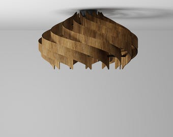 Handcrafted Wooden Flush Mount Ceiling Light – Oak Finish, Modern 