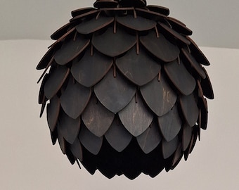 Black Wood Pendant Light | Handmade Pinecone Lamp Shade