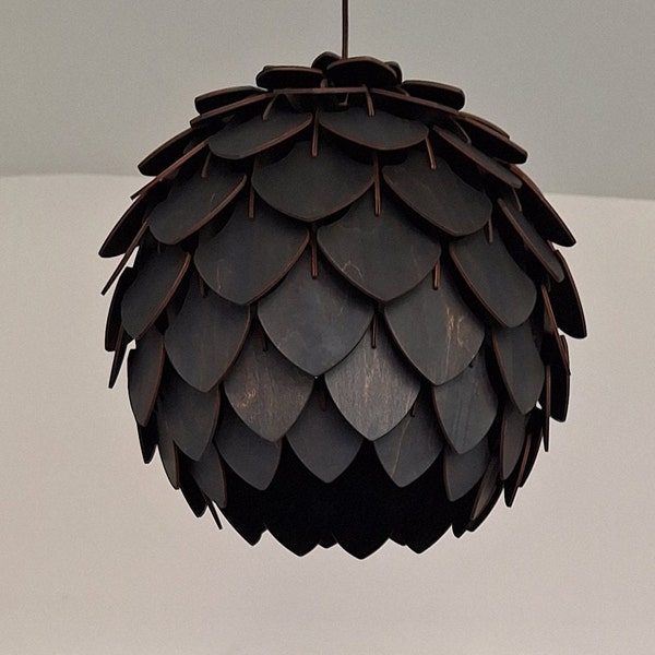 Black Wood Lamp shade by Sonliner / Wood Pendant Light | Mid Century Modern | Handmade Lamp | Ceiling Lamp | Chandelier Lighting fixture