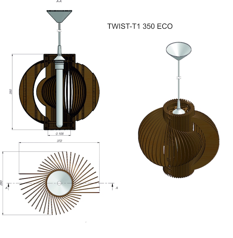 Wooden Pendant Lamp Twist T1 350 ECO / Unique Pendant Light / Scandinavian Lamp / Ceiling light image 4