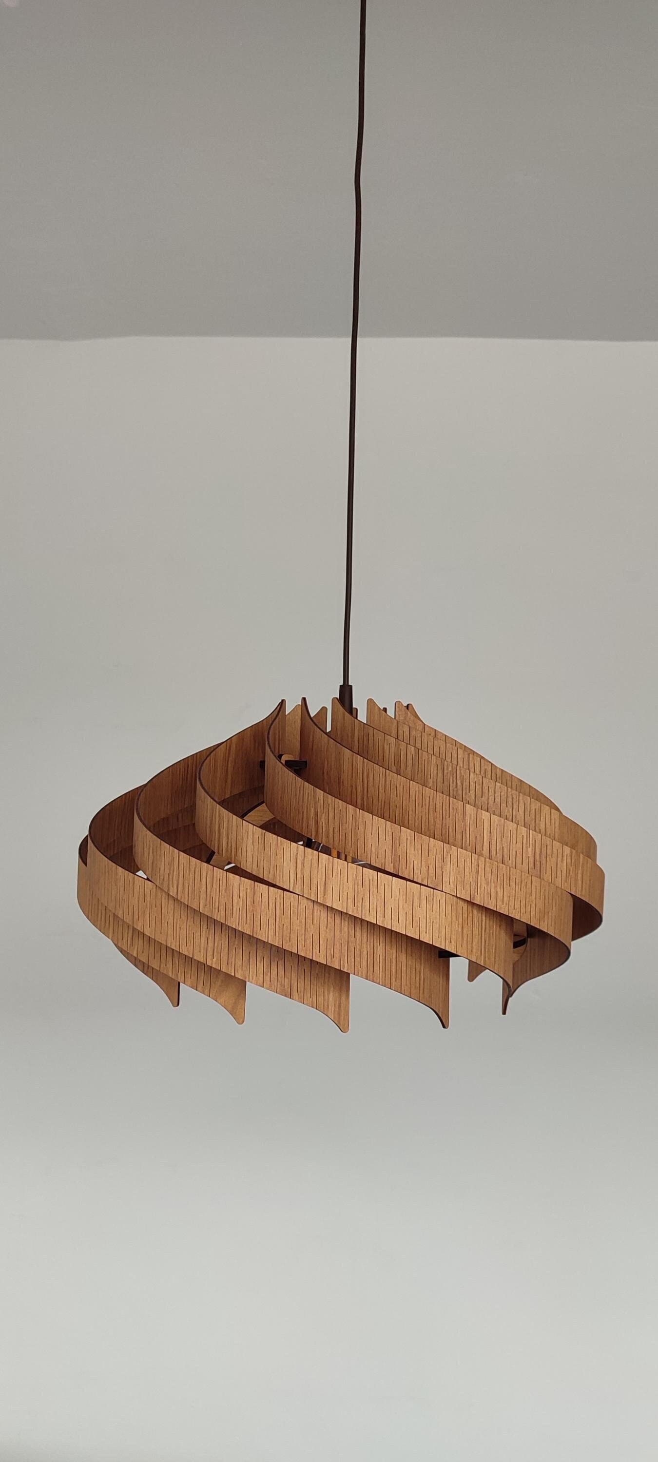 Oak Grain Hanging Lamp for staircase lighting by Sonliner / Modern chandelier Majesty / Hand made Unique Light / Pendant ceiling Nordic art