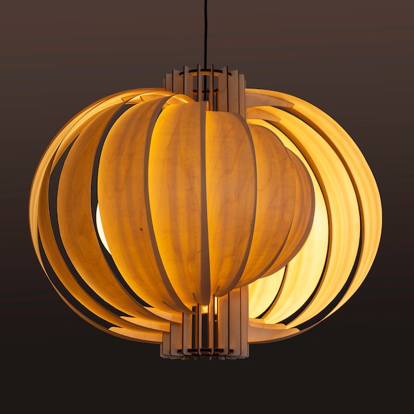 Birch Plywood Pendant Light, Art Deco Wood Lampshade