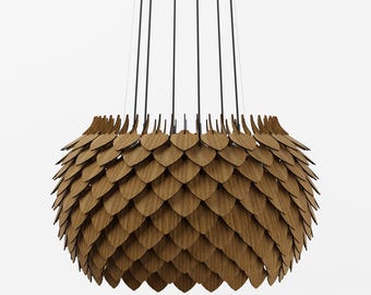 Walnut Chandelier | Mid Century Modern 30" Pendant Lighting | wood light shade
