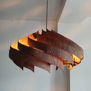 24-Inch Handmade Wooden Ceiling Lamp in Natural Walnut Finish - Mid Century Modern Entry Lighting Large Circus 600 by Sonliner
