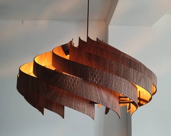 Handmade Walnut Wood Ceiling Lamp - Mid Century Modern Pendant Light