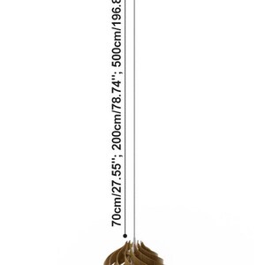 May include: A brown wooden pendant light with a unique, layered design. The light is suspended from a white cord and has a maximum length of 70 inches or 178 cm.