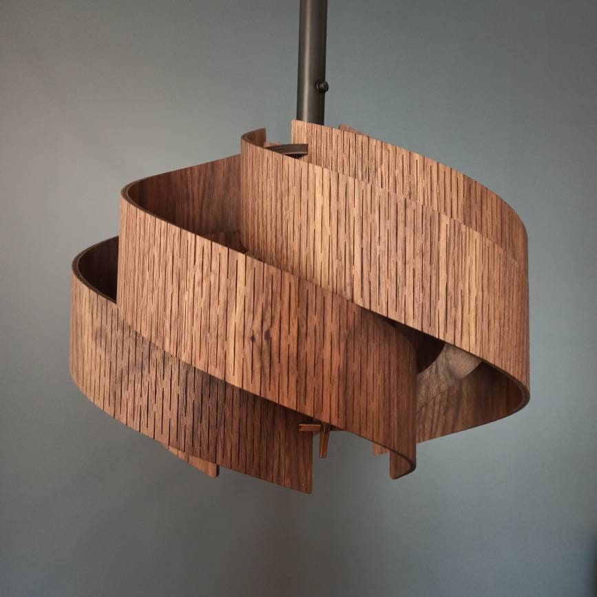 lampe nordique/suspension mini secret en noyer naturel abat-jour bois lampe scandinave