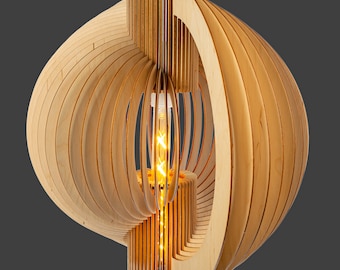 Art Deco Wood Pendant Light, Handmade Wooden Chandelier