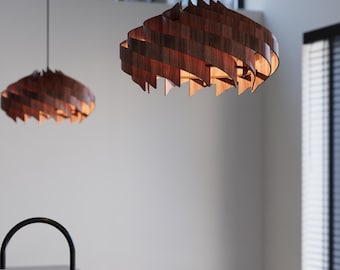 Natural Walnut Veneer Pendant Light | Handmade Oiled Wood Ceiling Lamp | Warm Chandelier for Living Room, Majesty by SONLINER