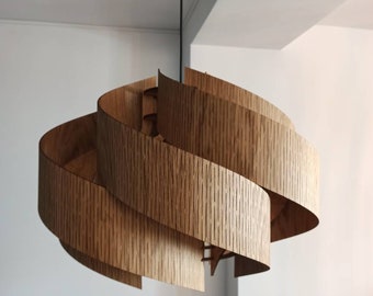 Natural Oak Wood Ceiling Lamp "The Secret" / handmade wooden lamp / large Lamp shade / Scandinavian lamp