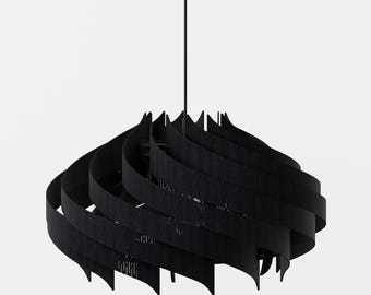 Handmade Matte Black Pendant Light – Modern Birch Wood Chandelier