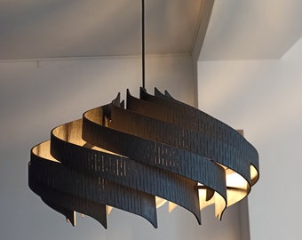 Black Wood Pendant Light, Handmade Art Deco Lamp