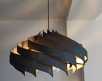 Suspension en bois noir | Moderne milieu du siècle | Lampe faite main | Plafonnier | Éclairage de lustre | Lampe industrielle | Abat-jour en bois