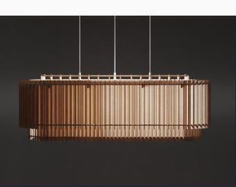Large Wooden Kitchen Island Chandelier Lighting, Handmade Scandinavian Pendant Lamp