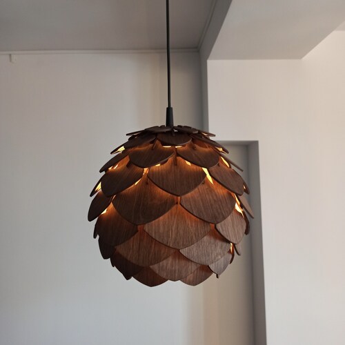 Lampe à suspension pomme de pin en bois, abat-jour de style scandinave