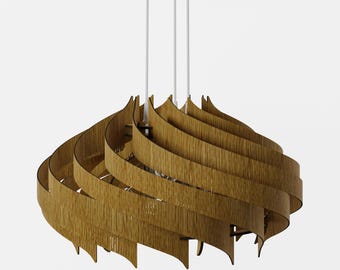 Handmade Oak Wood Pendant Light – Mid-Century Modern Chandelier