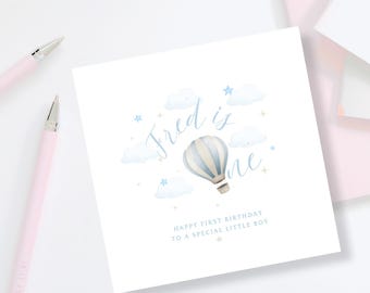 Personalised 1st Birthday Card for Boy – Hot Air Balloon Theme – Baby Boy Keepsake Card - Custom Name First Birthday Gift