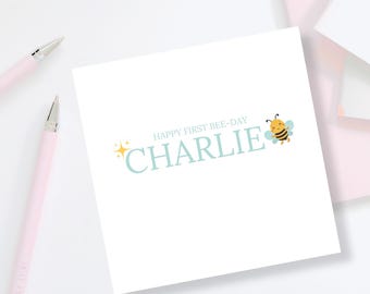 Carte d'anniversaire personnalisée pour le 1er anniversaire - Carte d'anniversaire abeille - Bonne fête des abeilles - Carte d'anniversaire amusante - Carte d'anniversaire abeille - Carte d'anniversaire pour le 1er anniversaire d'un fils ou d'un petit-fils