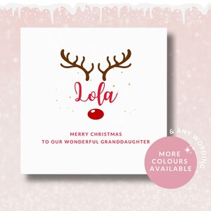 Biglietto di Natale personalizzato Rudolph per la nipote, la figlia, la sorella, biglietto di Natale con renne, il primo Natale del bambino, bambina