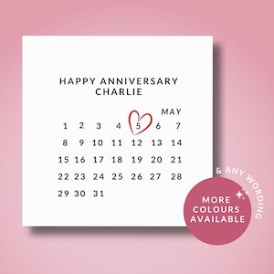 Personalised Happy Anniversary Card // Custom anniversary card for him her husband wife boyfriend girlfriend, Anniversary card with date