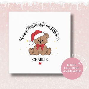 Biglietto di Natale personalizzato con orsetto di peluche per figlio, figlia, nipote, nipote, biglietto di Natale con orsetto, il primo Natale del bambino