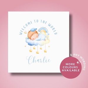Gepersonaliseerde kaart nieuwe babyjongen//blauwe kaart babyjongen, nieuwe babyjongen, welkom in de wereld, cadeau pasgeboren jongen, it's a boy, kaart nieuwe ouders