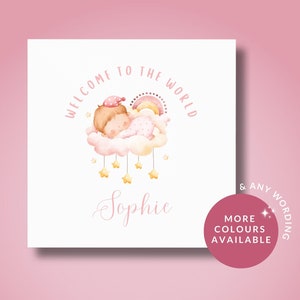 Gepersonaliseerde nieuwe babymeisjeskaart//roze kaart voor babymeisje, nieuwe babymeisje, welkom in de wereld, pasgeboren meisje, It's a girl, kaart nieuwe ouders