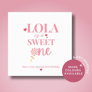 1º primeiro cartão de aniversário para sua filha, irmã, neta, sobrinha, menina, cartão de aniversário para uma doce menina, cartão de primeiro aniversário para meninas, tema de doces