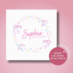 Carte d'anniversaire personnalisée pour fille // Carte d'anniversaire pour fille, meilleure amie, soeur, maman, fille, Jolie carte d'anniversaire avec un noeud
