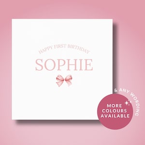 Noeud 1er premier anniversaire carte pour fille soeur petite-fille nièce fille, carte d'anniversaire personnalisée avec des noeuds, carte de 1er anniversaire noeud rose