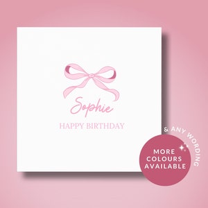 Gepersonaliseerde verjaardagskaart met strikken, strik verjaardagskaart voor haar meisje moeder dochter bestie zus nichtje vriendin vrouw, mooie roze strikkaart