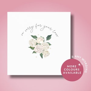 Désolé pour votre perte, carte pense à vous, carte de sympathie, carte de condoléances, carte de deuil, carte de deuil, carte de roses, fleurs