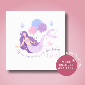 Carte d'anniversaire pour sa fille, soeur, petite-fille, nièce, carte d'anniversaire sirène, carte d'anniversaire fille et thème d'anniversaire sirène