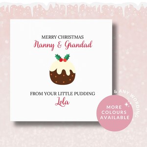 Tarjeta de Navidad personalizada para niñera y abuelo // Tarjeta de pudín de Navidad, tarjeta de Navidad para niñera, abuelo, abuela, abuelo, pequeña tarjeta de pudín