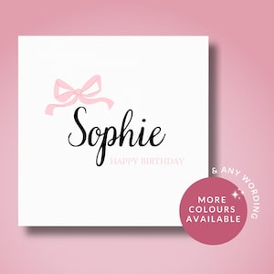 Gepersonaliseerde verjaardagskaart met strikken, strik verjaardagskaart voor haar meisje moeder dochter bestie zus nichtje vriendin vrouw, mooie roze strikkaart