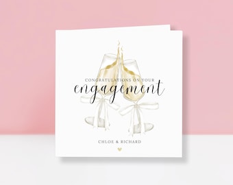 Personalised Engagement Card – Champagne Glasses, Congratulations Card