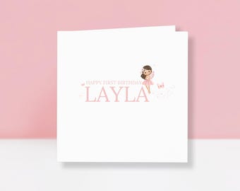 Fairy First Birthday Card - Baby Girl 1st Birthday - First Birthday Card for Daughter, Granddaughter, Niece - Special Girl - Butterfly Card