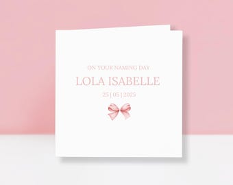 Personalised Girls Naming Day Card - Baby Girl Naming Ceremony Card - On Your Naming Day - Name Celebration Card