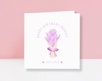 Personalised Mummy Birthday Card - Birthday Card for Mummy - Flowers Birthday Card - Mummy Tulips Card - Happy Birthday Mummy - Mummy & Me